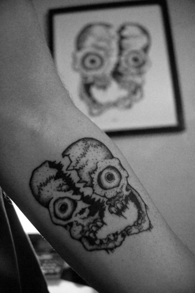 Cleaved Skull Tattoo, by John Beckmann with Cleaved Skull 