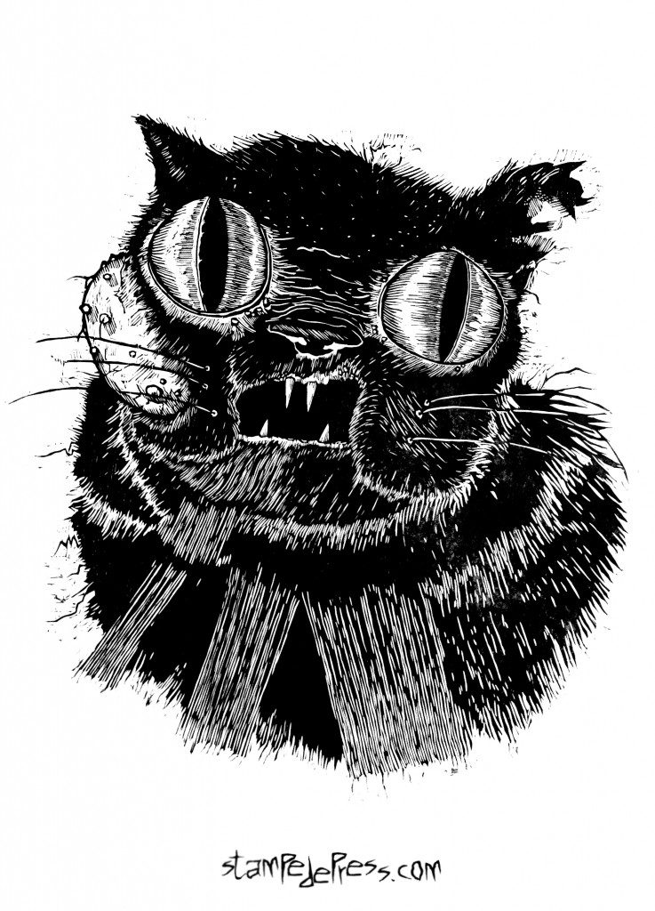Tumor Face Black Cat Woodcut
