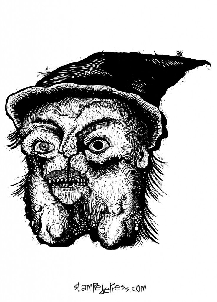 Cleft Palate Witch Woodcut by John Beckmann of stampede press