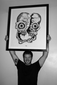 with Cleaved Skull Woodcut