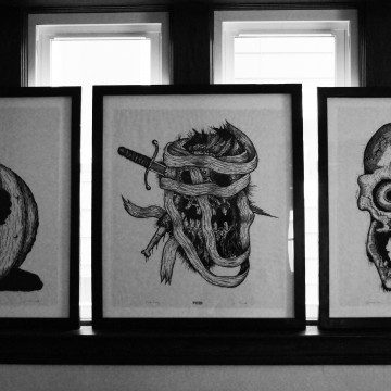 3 Framed halloween Head Woodcuts by John Beckmann