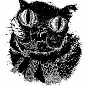 Tumor Face Black Cat Woodcut