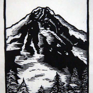 Mt. Rainier Woodcut by John Beckmann of stampede press