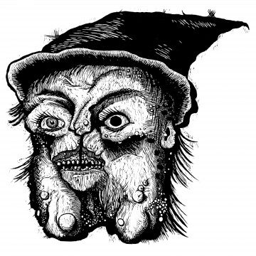 Cleft Palate Witch Woodcut by John Beckmann of stampede press